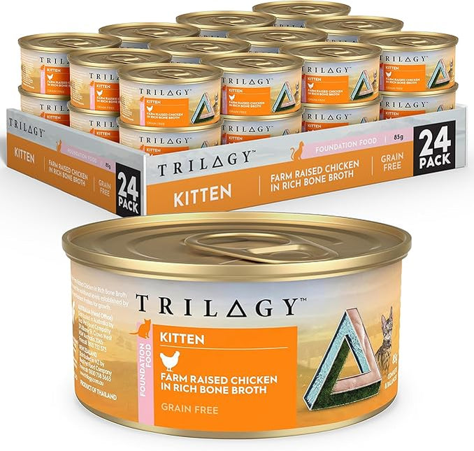 Trilogy Bone Broth Wet Kitten Food, Farm Raised Chicken, 24x85g