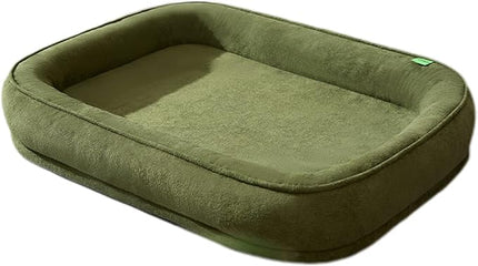 Removable Washable Dog Bed Calming Anti-Anxiety Pet Bed Rectangle Crate Mattress (75 * 60 * 14cm,Dark Green)