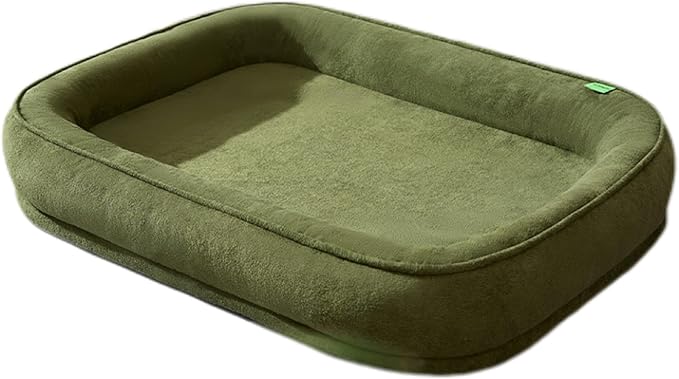 Removable Washable Dog Bed Calming Anti-Anxiety Pet Bed Rectangle Crate Mattress (75 * 60 * 14cm,Dark Green)