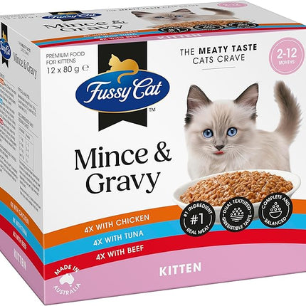 Fussy Cat Grain Free Twice as Tasty Kitten Wet Food, Kitten Mince 12x80g