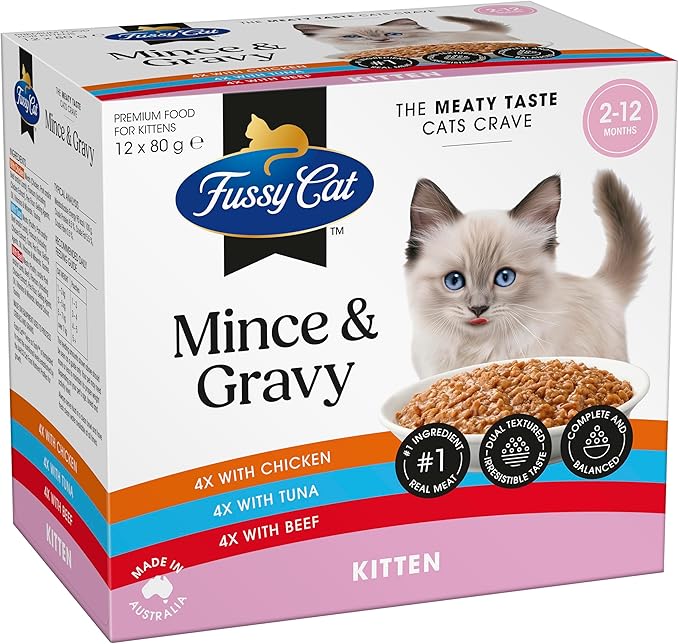 Fussy Cat Grain Free Twice as Tasty Kitten Wet Food, Kitten Mince 12x80g