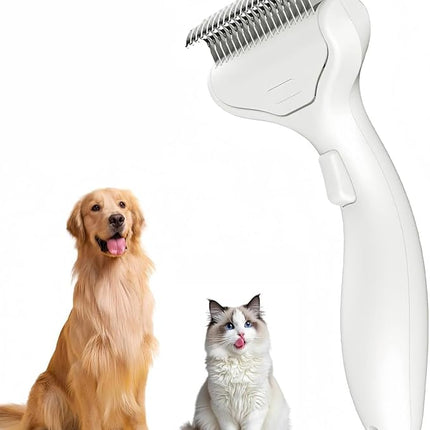 Undercoat Rake for Dogs & Cats, 3-in-1 Skin-Friendly Pet Fur Brush with One-Click Self-Clean Button