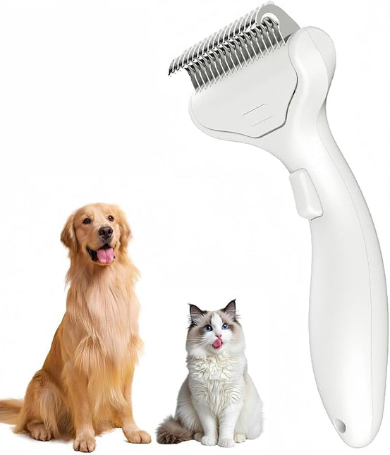 Undercoat Rake for Dogs & Cats, 3-in-1 Skin-Friendly Pet Fur Brush with One-Click Self-Clean Button