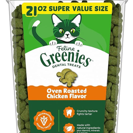 Feline GREENIES Natural Dental Care Cat Treats Oven Roasted Chicken Flavor, 21 oz. Tub
