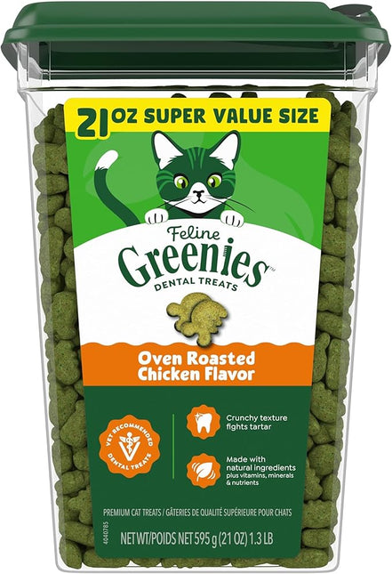 Feline GREENIES Natural Dental Care Cat Treats Oven Roasted Chicken Flavor, 21 oz. Tub