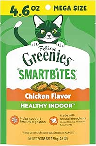 FELINE GREENIES SMARTBITES Hairball Control Natural Cat Treats Chicken Flavor, (10) 4.6 oz. Pouches