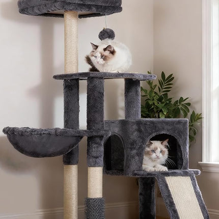 Heybly Cat Tree with Cat Self Groomer Brush, Cat Tower Condo for Indoor Cats , Smoky Gray HCT005SG