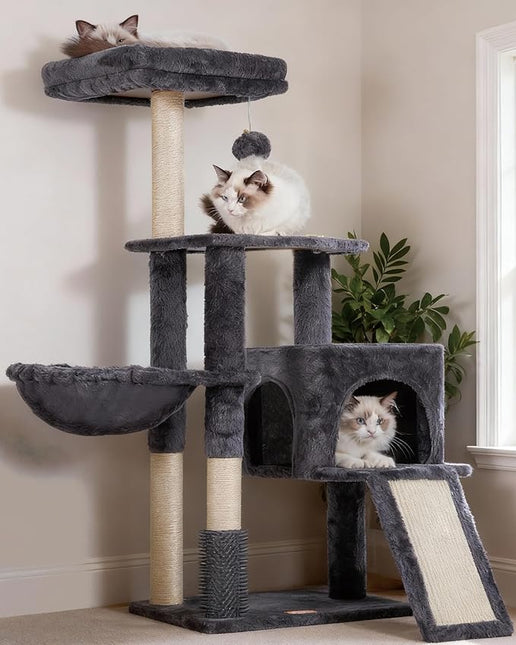Heybly Cat Tree with Cat Self Groomer Brush, Cat Tower Condo for Indoor Cats , Smoky Gray HCT005SG