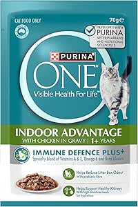 PURINA ONE Adult Wet Cat Food Indoor Chicken in Gravy Pouch 12x70g Visit the Purina ONE Store