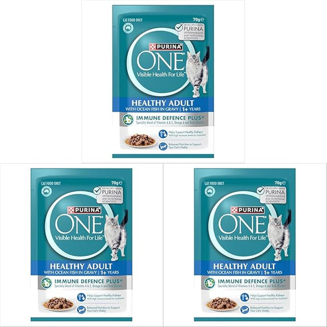 PURINA ONE Adult Wet Cat Food Oceanfish in Gravy Pouch 36x70g