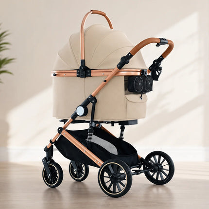 Luxury Pet Stroller with Spacious Comfort, Built- In Cooling Fan & Detachable,Beige Colour