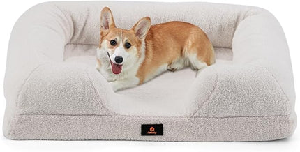 Dog Beds for Medium Dogs, Memory Foam Pet Bed, Orthopedic Dog Beds with Removable Washable Cover, Non-Slip Bottom and Egg-Crate Foam Big Medium Dog Couch Bed, White