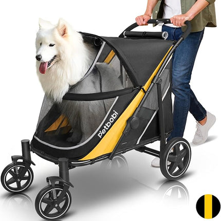 Petbobi Dog Stroller for Large & Medium Dogs - Easy Fold Dual Entry Pet Stroller with One-Foot Brake, All Terrain Wagon Cart with Air Mesh, Ideal for Large Senior Pets up to 80 lbs, Black