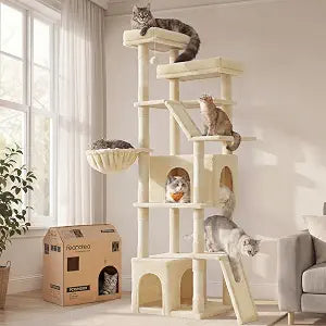 Feandrea Large Cat Tree, 72.6" Tall Sturdy Cat Tower for Indoor, Beige