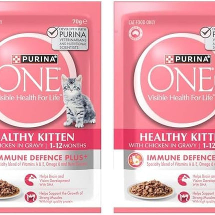 PURINA ONE Kitten Wet Cat Food Succulent Chicken in Gravy Pouch 24x70g