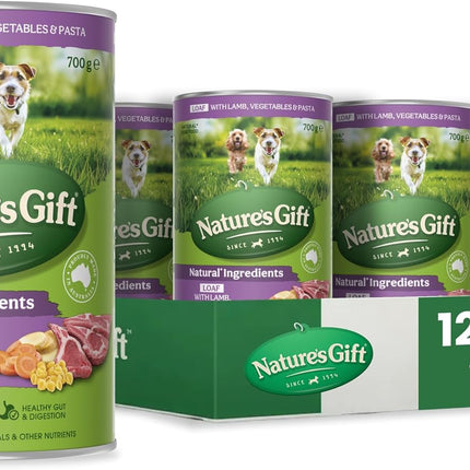 Nature's Gift Adult Wet Dog Food in Can, Loaf Lamb Recipe with Vegetables and Pasta 12x700g - Wholesome Mealtime in a Convenient Can, Natural Ingredients with Added Nutrients for Everyday Health