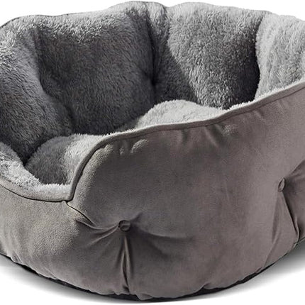 Small Dog Bed for Cats and Small Dogs, Grey Soft Velvet Pet Bed with Microfiber Fleece