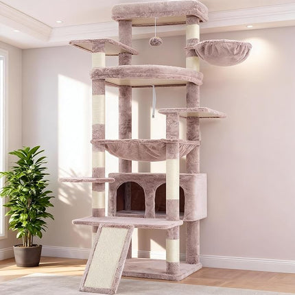 Heybly Tall Cat Tree for Large Cat, 202cm Multi-Level Cat Tower , Light Gray HCT038W