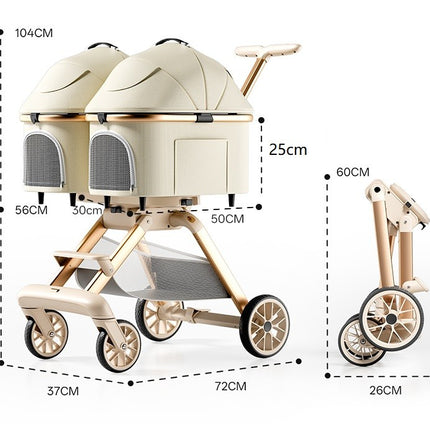 Twin Pet Stroller for 2 Cats & Dogs – Foldable,Aluminum Alloy Frame, Adjustable Design, Portable Pet Pushchair for Small Dogs & Cats,Khaki