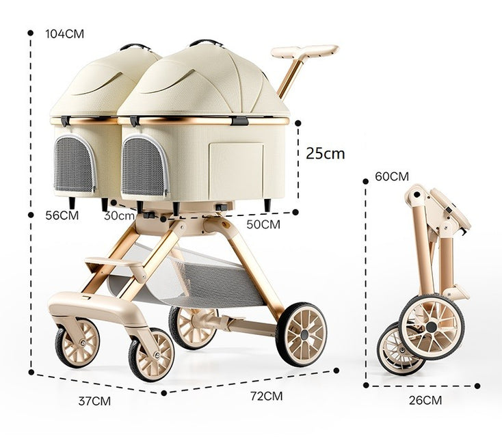 Twin Pet Stroller for 2 Cats & Dogs – Foldable,Aluminum Alloy Frame, Adjustable Design, Portable Pet Pushchair for Small Dogs & Cats,Khaki