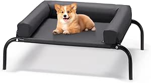 Cooling Elevated Dog Bed with Pillows, Raised Pet Bed for Small Medium Dogs, Portable Washable Dog Cot with No-Slip Rubber Feet, Indoor & Outdoor Use, Black, Medium(88x64x20CM)