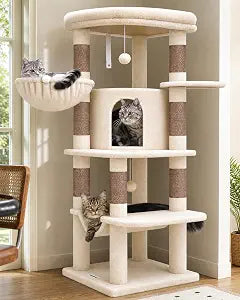Globlazer Corner Stable Cat Tree Tower with Scratching Post, C51, Beige