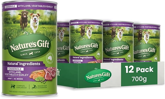 Nature's Gift Adult Wet Dog Food in Can, Casserole with Lamb, Vegetables & Barley 12x700g - Wholesome Mealtime in a Convenient Can, Natural Ingredients with Added Nutrients for Everyday Health