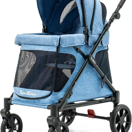 Familidoo Q1 2.0 Multi-Use Wagon Stroller – Ultra Lightweight Folding Wagon for Kids & Pets - All-Terrain Wheels, Includes Canopy, Mosquito Net & Rain Cover (Denim Blue)