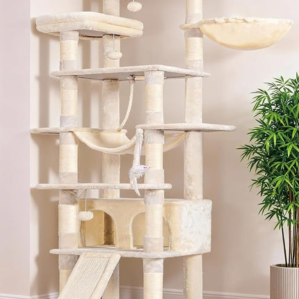 Heybly Tall Cat Tree, 200cm Multi-Level Cat Tower for Indoor Cats,Light Gray HCT033W