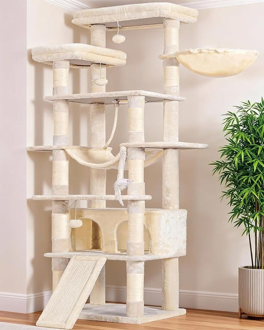 Heybly Tall Cat Tree, 200cm Multi-Level Cat Tower for Indoor Cats,Light Gray HCT033W