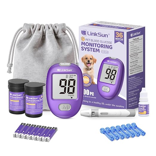 LinkSun Pet Glucose Monitor Kit, 100 Strips+Lancets, For Dogs, Cats, Rabbit
