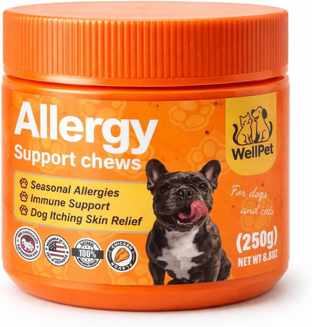WellPet Allergy Support Chews for Dogs and Cats, Chicken Flavour, Immune Support, Itching Skin Relief, 250g
