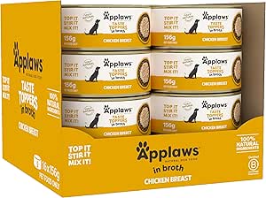 Applaws Taste Toppers 100% Natural Wet Dog Food Chicken Breast in Broth Tin 156g (Pack of 16), Limited Ingredients Pet Food