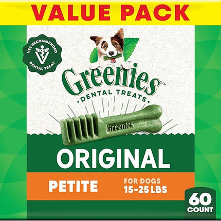 GREENIES Canine Dental Dog Treats Original Petite 60 Chews Value Pack 1.02Kg