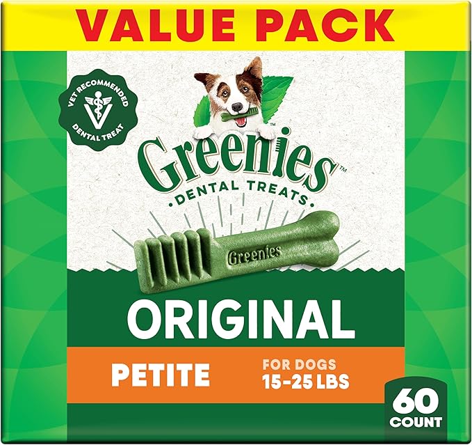 GREENIES Canine Dental Dog Treats Original Petite 60 Chews Value Pack 1.02Kg