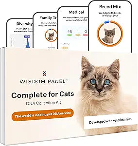 Wisdom Panel Complete: Comprehensive Cat DNA Test kit for 45 Health Genetic Health Conditions, 70+ Breeds and populations, 25+ Traits, Blood Type - Pack of 1