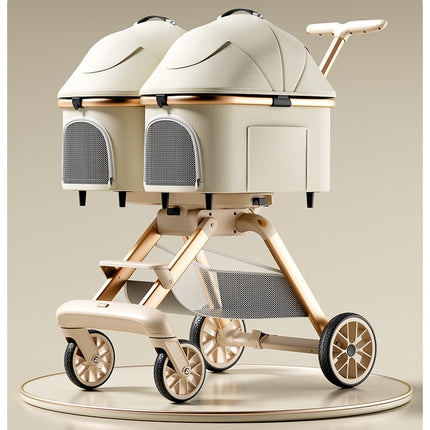 Twin Pet Stroller for 2 Cats & Dogs – Foldable,Aluminum Alloy Frame, Adjustable Design, Portable Pet Pushchair for Small Dogs & Cats,Khaki