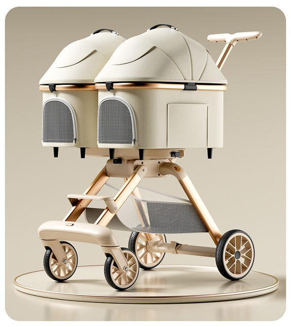 Twin Pet Stroller for 2 Cats & Dogs – Foldable,Aluminum Alloy Frame, Adjustable Design, Portable Pet Pushchair for Small Dogs & Cats,Khaki