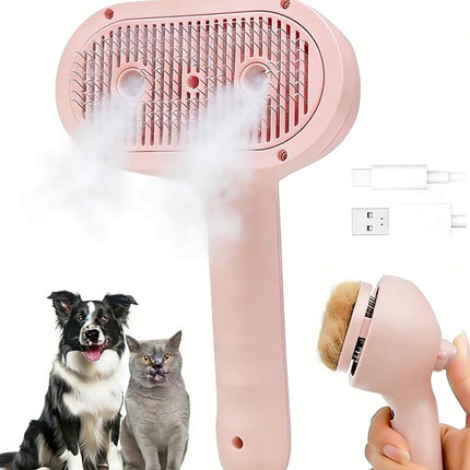 CCEE Cat Brush Dog Brush, 4 In 1 Pet Cat Dog Steam Brush for Shedding Grooming with 2 Steam Holes (pink)