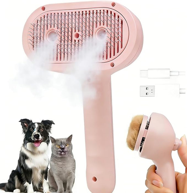 CCEE Cat Brush Dog Brush, 4 In 1 Pet Cat Dog Steam Brush for Shedding Grooming with 2 Steam Holes (pink)