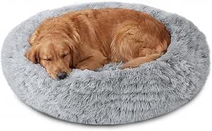 Calming Dog Bed for Dog & Cat - Donut Washable Puppy Bed with Ultra-Plush Support, Fluffy Faux Fur Plush Cushion Beds for Small Medium Dogs (70CM)