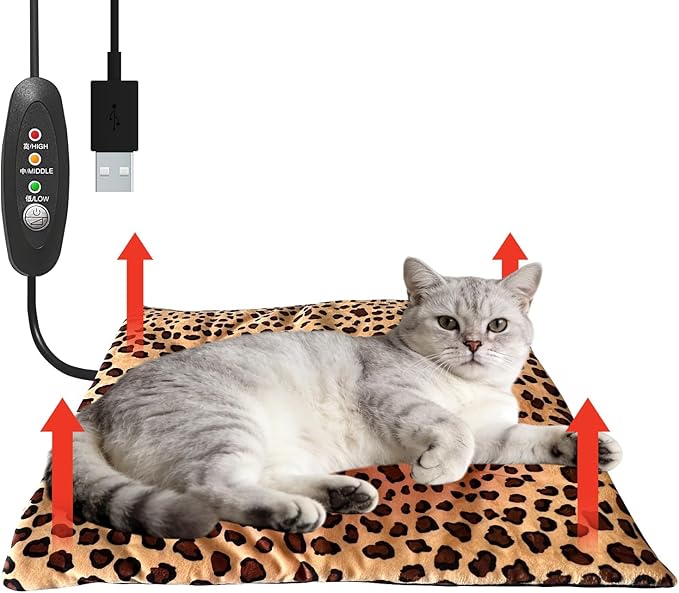 USB Heating Pad for Cat Small Dog, 5V Safe Heated Pet Mat with 3-Temp