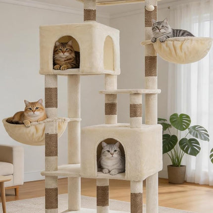 Heybly 173cm Cat Tree with Oversized Top Platform & Wide Base, Beige