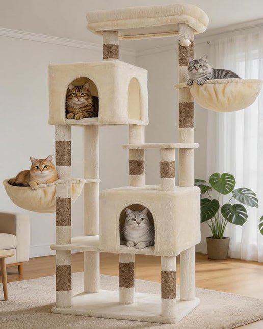Heybly 173cm Cat Tree with Oversized Top Platform & Wide Base, Beige
