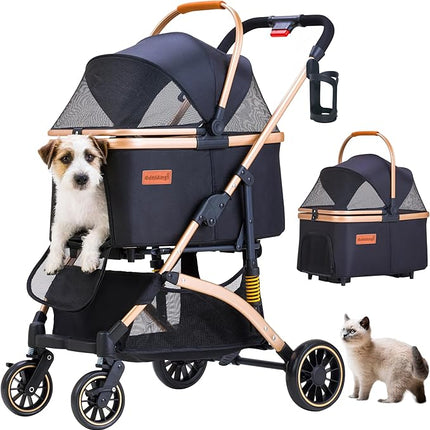 Dog Stroller for Small Medium Dogs Up to 50lbs, Lightweight Pet Stroller for Dogs Cats with 6 Shock Absorption System, Detachable Carrier Suitable for Car Seat & Hand Carry, Safe Outings