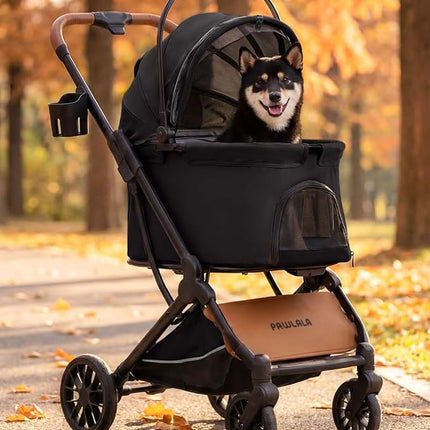 Premium Pet Stroller with Detachable Carrier for Small Dogs & Cats, Lightweight Foldable Design, Travel-Ready, Compact Storage (Midnight Black)