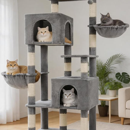 Heybly 173cm Cat Tree with Oversized Top Platform & Wide Base, Light Gray