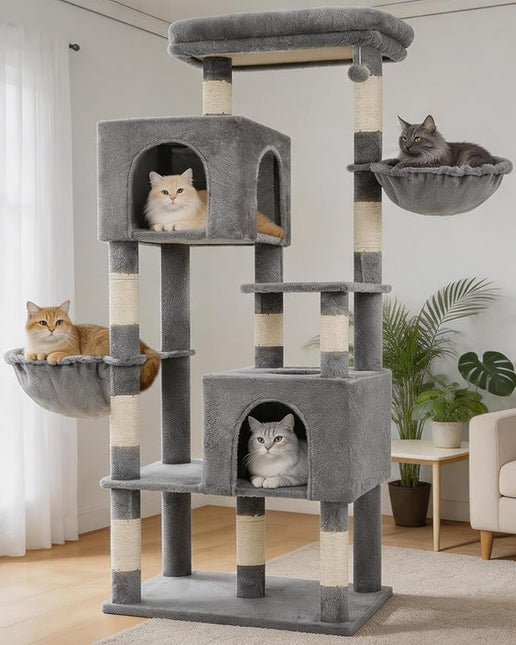 Heybly 173cm Cat Tree with Oversized Top Platform & Wide Base, Light Gray