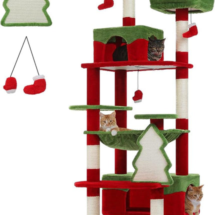 PAWZ Road Christmas Cat Tree, 72" with Big Condo, Hammock & Xmas Scratcher