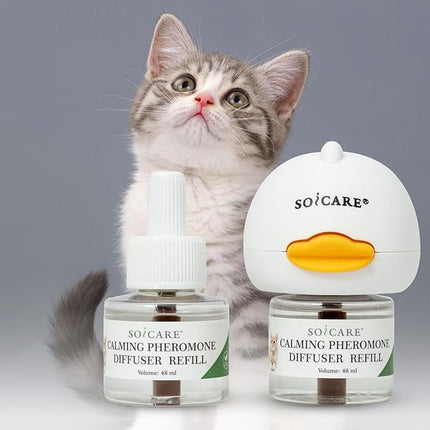Cat Pheromones Calming Diffuser,Cat Anxiety Relief Calming Diffuser,Pheromone Diffuser to Calm Multi Cats,Basic Kit (1 Diffuser + 2 x 48ml Refill